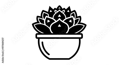 A simple line drawing of a succulent plant in a pot.