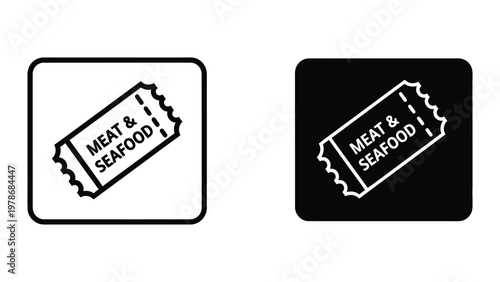Contrasting designs of meat and seafood tickets on different backgrounds