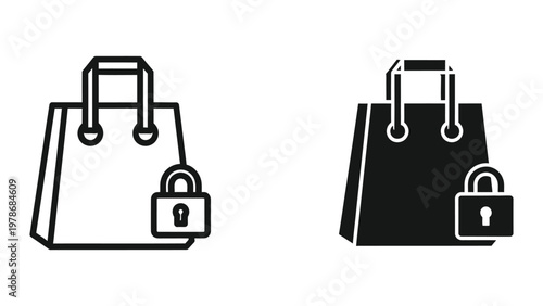 Comparison of secure and insecure shopping bag icons with padlock symbols