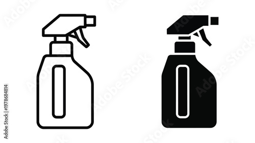 Two spray bottles illustrated in contrasting colors for cleaning or disinfecting purposes