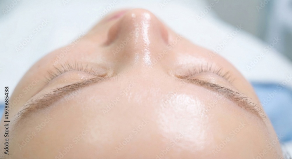 Fototapeta premium Macro shot of smooth hydrated forehead skin and eyebrows