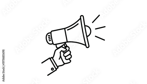 Vector hand holding a megaphone, vector illustration of a loudspeaker for announcements, marketing, and communication concepts
