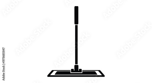 Simple black silhouette of a floor mop cleaning tool isolated on white background