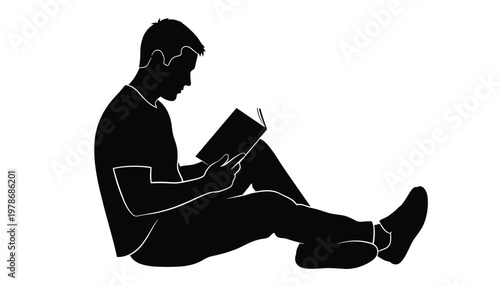 Vector silhouette of a man sitting and reading a book