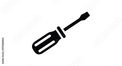 Simple black tool depiction a flathead screwdriver isolated on white silhouette