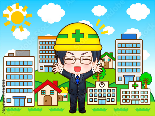 都市開発をする建築会社の会社員のちびキャライラスト素材2