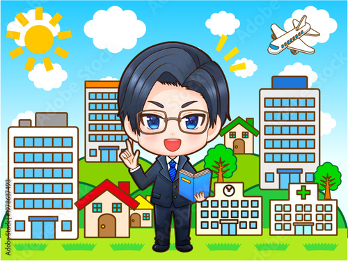 都市開発をする建築会社の会社員のちびキャライラスト素材3