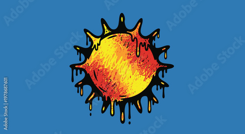 Melting Sun Symbol With Dripping Effect.