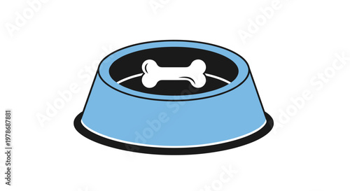 Light blue plastic pet bowl features a white bone graphic in the center for a minimalist dog themed design on a plain white background.
