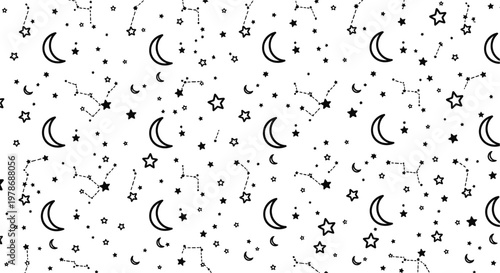 A celestial pattern with stars and moons.