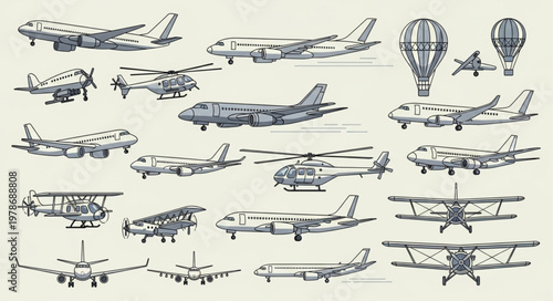 Collection of Hand Drawn Aircraft and Airships.