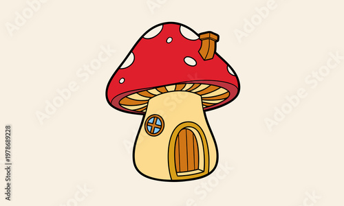 Whimsical mushroom house vector illustration