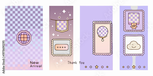 Four decorative story highlight covers in pastel purple and pink tones