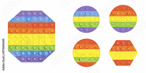Colorful pop it fidget toys arranged in different geometric shapes