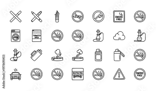 No smoking outline icons set smoke free prohibition thin line vector symbols