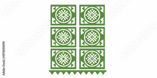 Six green and white patterned tiles arranged in a rectangular formation