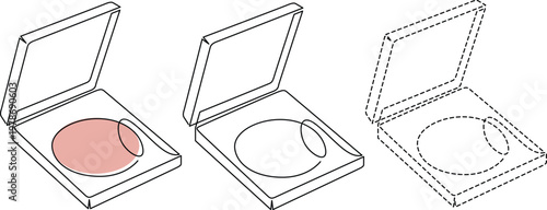 Three stages of a compact makeup container being opened to reveal its inner contents Vector