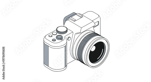 Professional digital mirrorless camera illustration in a clean line art style, ideal for photography and technology related content.