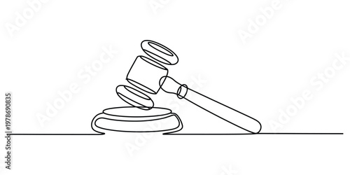 Minimalist Continuous One Line Drawing of a Judge Gavel