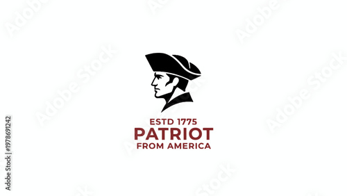 Patriot head vector logo with tricorn hat and 1775 text