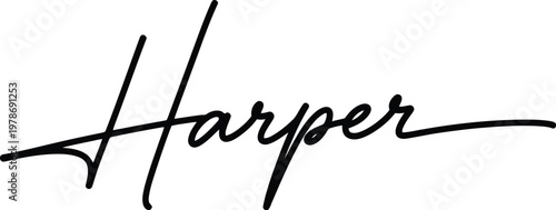 A stylish black signature logo of the name Harper on a white background