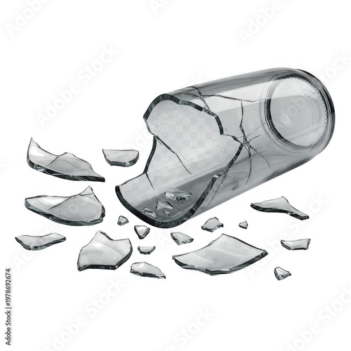 A broken smartphone lying on a cracked screen with scattered pieces around it