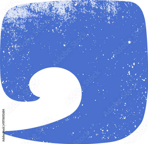 Blue wave design element for summer. Ocean wave isolated on white background. Grunge texture wall art.