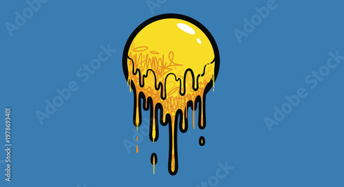 Yellow melting paint drips slowly down.