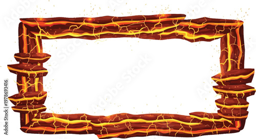 A vibrant and fiery frame with a molten lava design on a white background