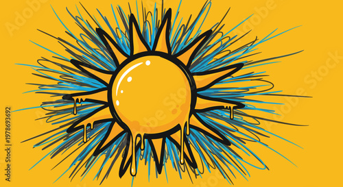 Vibrant Sun Illustration with Blue Accents.