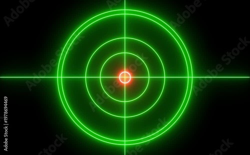Glowing neon light target icon animation.  Military training, Military target icon animation on black background. Crosshair, gun aim, sniper target.