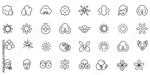 Allergy and Pollen Season Line Icons Set