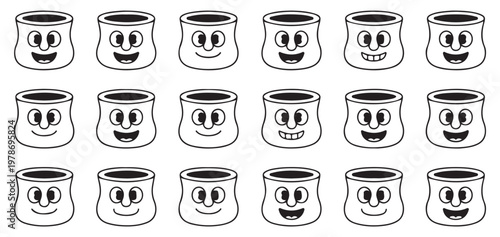 Set of cute cartoon marshmallow characters with various facial expressions