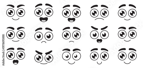 Cartoon Eyes and Eyebrows with Different Emotions Vector Set