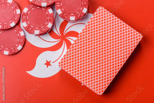 Photography Playing cards and chips on a table, a gambling game of blackjack or baccarat