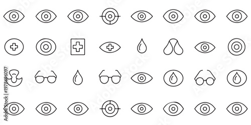 Collection of ophthalmology and eye care line icons