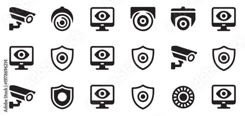 Surveillance and Digital Security Monitoring Solid Icon Collection for Privacy and Protection