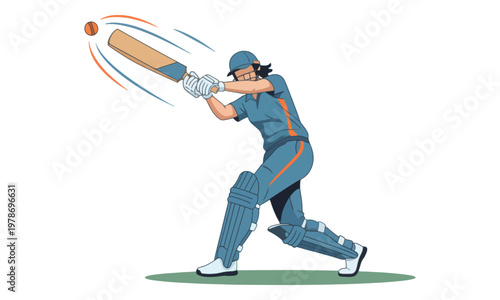 Cricket batter hitting ball with bat vector illustration