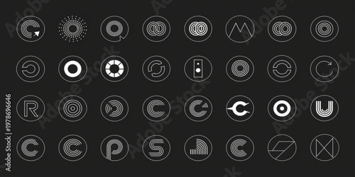 Graphic designer creates various icons on a black background