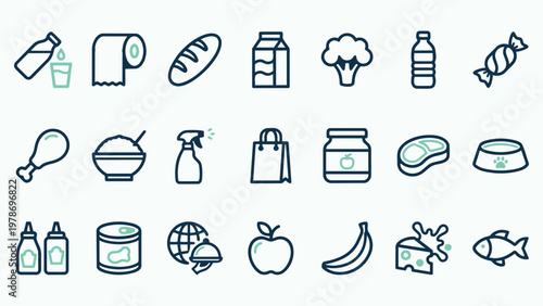 Grocery and Food Product Icon Set for Retail and E-commerce Design