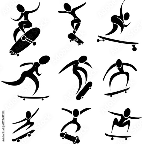Set of skateboard icon in action