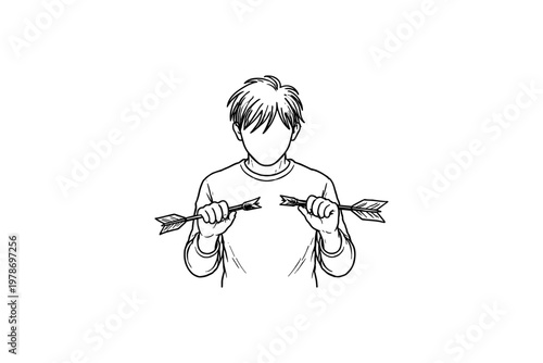 Person holding broken arrow in half, symbolizing failure or defeat