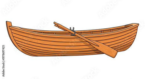 Fotografía "Wooden Rowboat Illustration with Oar, Perfect for Nautical, Marine, and Outdoor