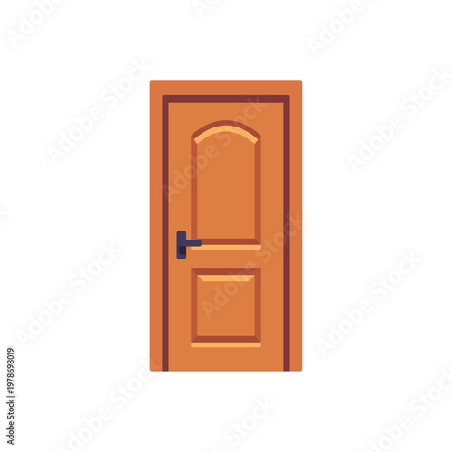 wooden brown door, home interior, colorful vector flat style illustration