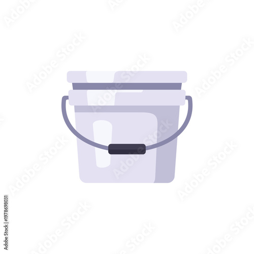 plastic gray paint bucket, renovation equipment, colorful vector flat style illustration