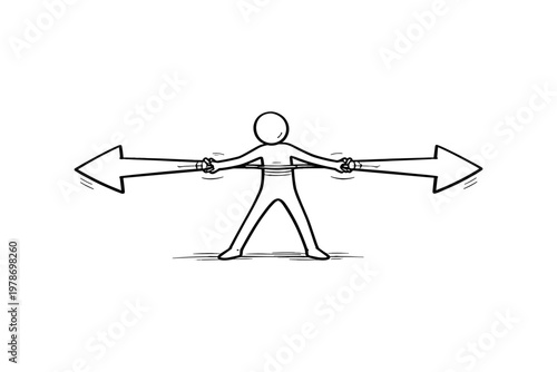 Drawn figure pulling two arrows in opposite directions, symbolizing conflict