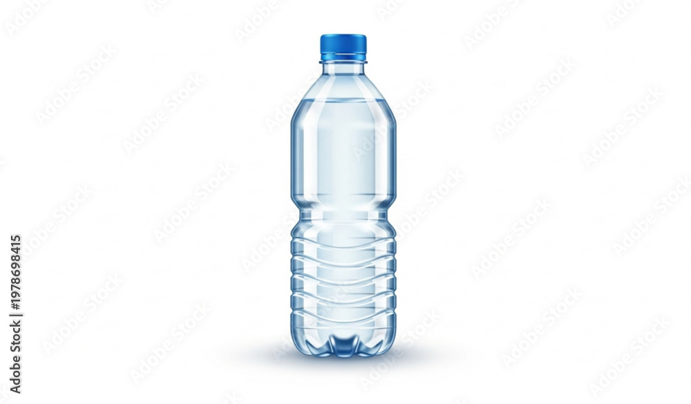 Fototapeta premium Clear Plastic Water Bottle with Blue Cap Realistic Vector Illustration