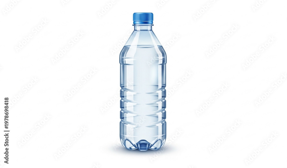 Fototapeta premium Clear Plastic Water Bottle with Blue Cap Realistic Vector Illustration