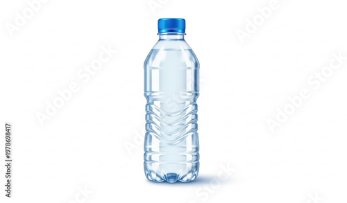 Clear Plastic Water Bottle with Blue Cap Realistic Vector Illustration