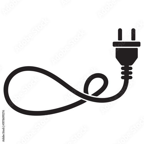 Minimalist Black Icon of Electrical Plug and Wire for Technology Design
